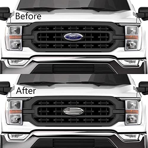 Image of 7 Inch American Flag Badge, Front Grill Rear Tailgate Oval Emblem fit for Ford F150 F250 F350 99-04 Explorer 04-10 Expedition 03-06 Edge 07-14 Fusion 07-12 Escape 08-15(Silver)