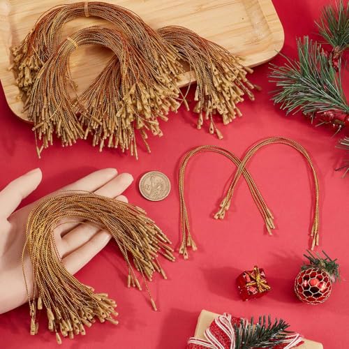 SOFPLATE 600Pcs Gold Ornament Hanger String Ornament Hanging Thread Short 202mm Precut Snap Fastener Polyester Cable Ties Wraps Wire Locking Rope for Christmas Tree Wall Party Hanging Decorations - Image 3