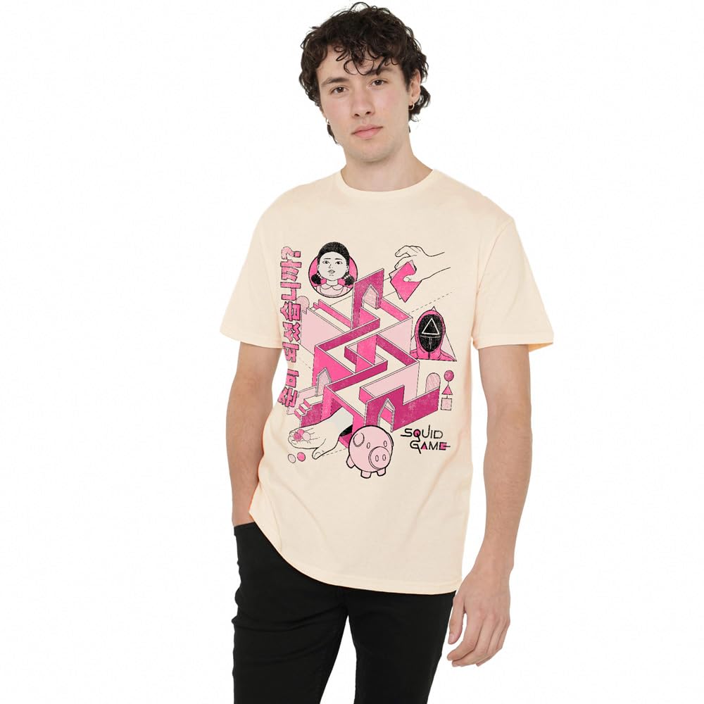 Squid Game Comic Maze Unisex T Shirt, Natural, Large
