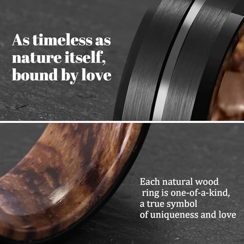 Mens Wedding Band Tungsten Rings: 8mm Black Tungsten Rings for Men Wood Wedding Ring Band for Man - Silver Ring for Men Wedding Bands for Women Wood Promise Rings for Him4