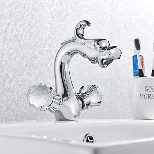 Robinet de lavabo salle de bain mélangeur avec double poignée et bec col de cygne chromé
