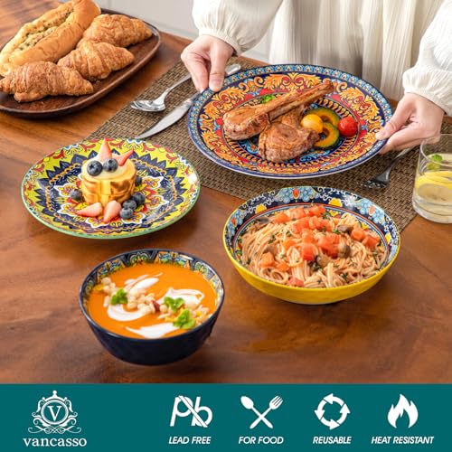 Image of vancasso 16 Pieces Plates and Bowls Set, Bohemian Style Dinnerware Sets Service for 4, Porcelain Boho Dishes Set for Kitchen, Housewaring Gift, Dishwasher and Microwave Safe, Series KRVI
