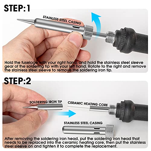 Image of Serplex Soldering Iron Kit Set 60 Watt Original 220V Fast Heat up, LCD Digital Solder Irons, 180~520C Adjustable Temperature Soldering Gun Set with 5pcs Extra Tips, for Electrical Repairs, DIY
