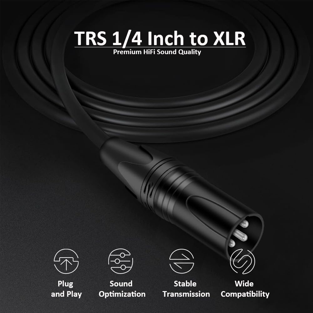 Cable TRS estéreo de 6,35 mm de 6,35 mm a XLR de micrófono equilibrado macho a macho, cable de conexión de audio para altavoces, amplificador
