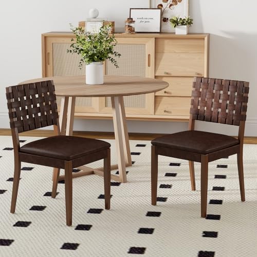BESTANO Woven Faux Leather Dining Chairs Set of 2,...