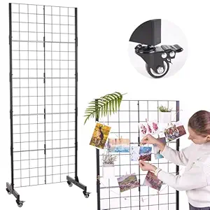 ODOXIA 1 Pack Grid Wall | Black Metal Display Rack with Wheels | Display Racks for Craft Shows | Space-Saving Gridwall Panels & Units | Retail Panel | Portable Retail Grid