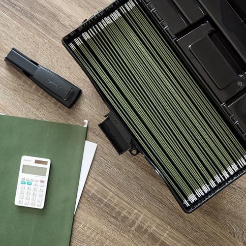 Image of IRIS USA Slim Portable File Box Organizer with Lid, Letter Files, Black | Carry letter size files, folders and paperwork with a slim portable design and secure storage for everyday organization