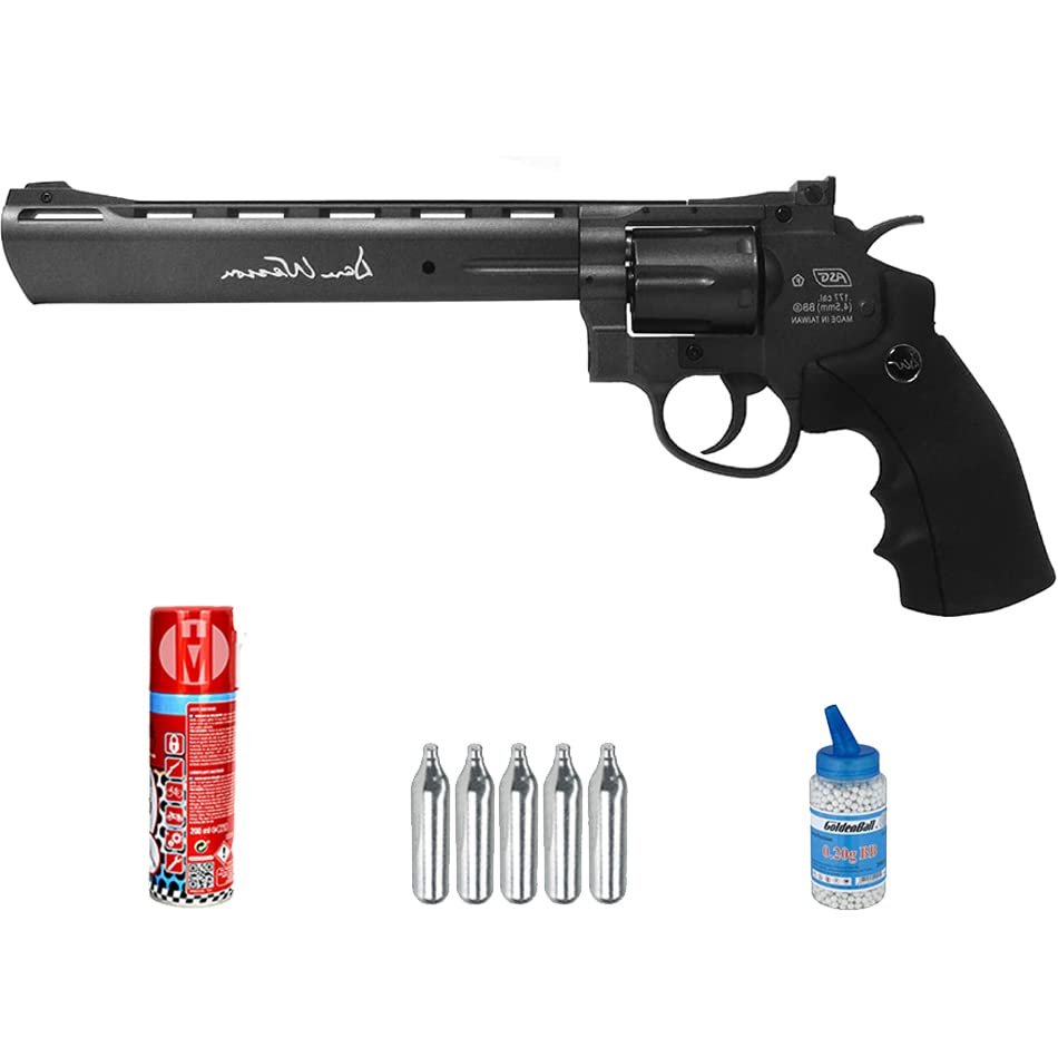 Revolver ASG Dan Wesson 8" Full Metal CO2 (6mm) | Revolver semiautomatico de Airsoft con Gran realismo + Aceite+ 5 capsulas de CO2 + biberon Bolas