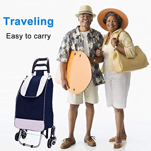 Einkaufstrolley, faltbarer Einkaufswagen mit 6 Rädern, abnehmbarer Rucksack, Tragfähigkeit 35 kg, 40 l, Blau – Bild 6