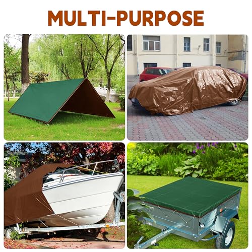 Tarp 8x10(4 Packs) ft 100% Waterproof 7mil Durable Grommets and Reinforced Edges,Uv Resistant,Green/Brown Tarp,Emergency Rain Shelter,Outdoor Cover and Camping Use -by MVPNET