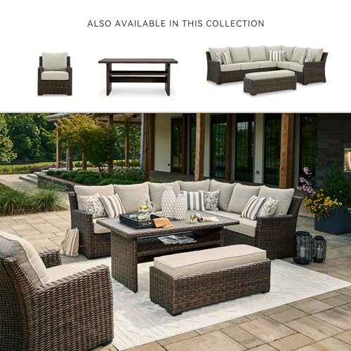 Image of Signature Design by Ashley Brook Ranch Casual Nuvella Weather Resistant Fabric Outdoor Lounge Chair with Cushion, Dark Brown & Beige