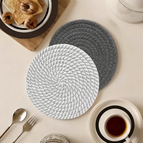 Salvamanteles de estilo bohemio trenzados en cuerda de algodón lavable y resistente, 25cm 5