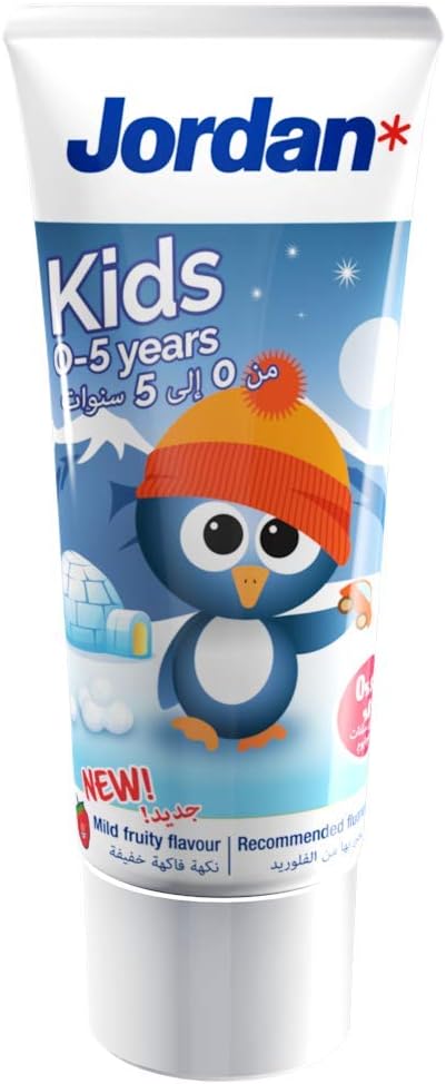 Jordan Kids Toothpaste Mild Fruity Flavor for 0-5 Years, Assorted Color/Design, 50 ml, Gentle and Effective Specially Formulated to Protect Children's Teeth Against Cavities