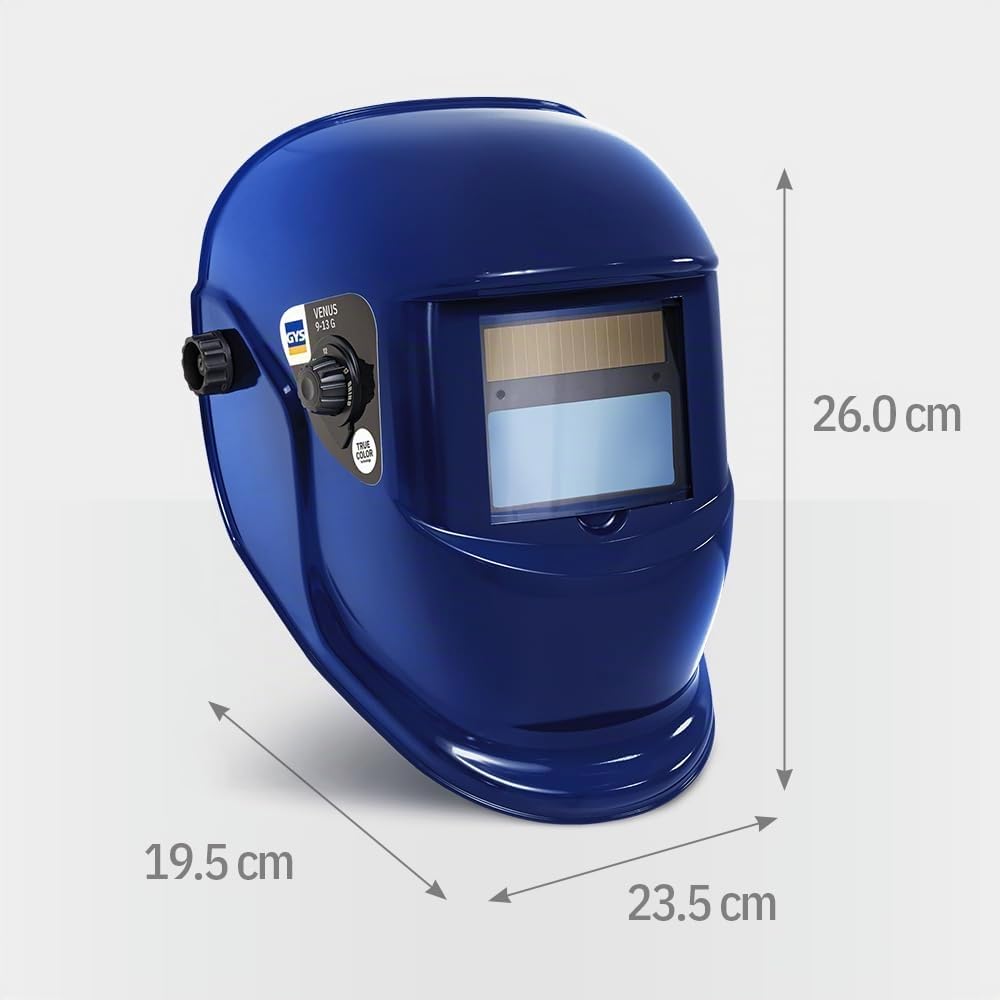 GYS, Masque de Soudage LCD VENUS 3/9-13 G BLUE True Color, Teinte 3/9>13, Champ de Vision 92x42mm, Assombrissement Auto 0,08ms, Classe Optique 1/1/1/2, pour MMA, TIG, MIG/MAG & Meulage