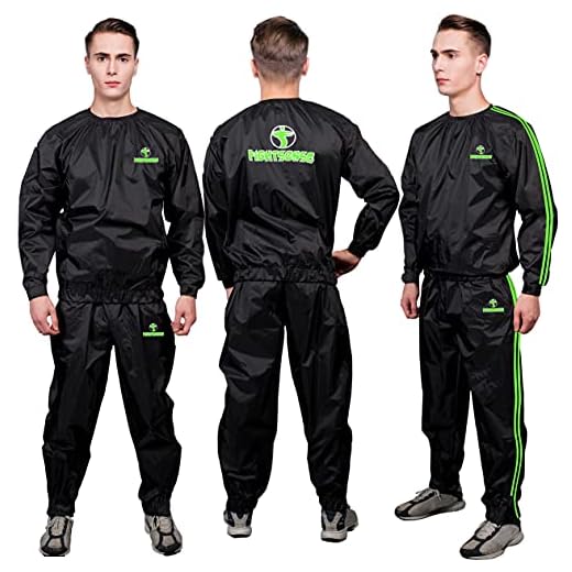 FIGHTSENSE MMA Sauna Sweat Suit Non Rip Track Weight Loss Slimming Fitness Gym Exercise Training (Green, Medium)