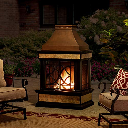 Sunjoy A304001001 Smith Collection Slate Wood Burning Fireplace, Copper - Thumbnail 4