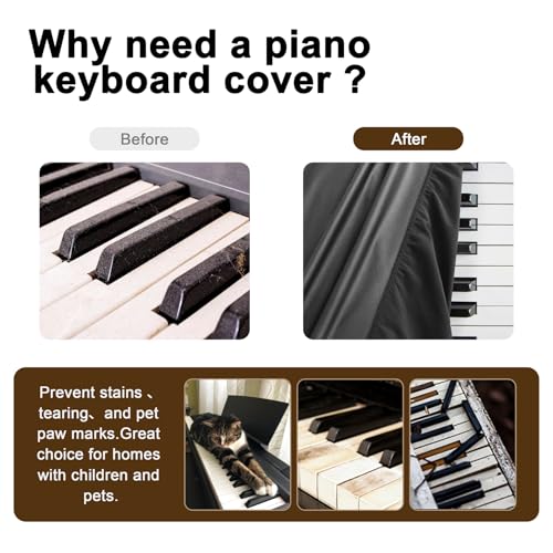 Explore Land Stretchy Leather Piano Keyboard Dust Cover (Black, 88 Keys)