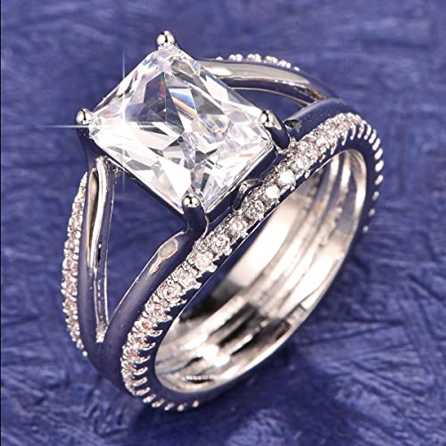 925 Sterling Silver Rings for Women, Split Shank Engagement Ring, Cubic Zirconia CZ Wedding Band Promise Ring for Her4