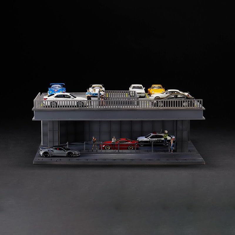 新作 1/64 八角形タワー駐車場 LED照明付き ミニカー ディスプレイ 棚 1/64スケール 5階建立体駐車場 LED