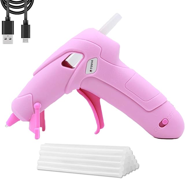 Cordless Hot Melt Glue Gun, Mini Pink Glue Gun Low Temp with 30Pcs Glue Sticks, Rechargeable Battery Operated Glue Gun Kid for DIY Arts Crafts Gift Home Quick Repairs School Festival Decoration, Pink