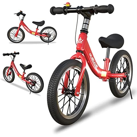 GASLIKE 14/16 Inch Balance Bike for 3 4 5 6 7 8 Year Old Boys and Girls, No Pedal Training Bicycle with Brakes and Kickstand, Adjustable Seat Height, Air Tires, Gift for Outdoor Sports, Red,14inch Cover