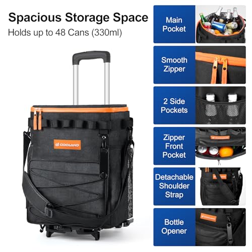 Image of Odoland 72 Can Rolling Cooler Bag with Wheels & Handle, Collapsible Insulated Ice Chest for Beach, Camping & Tailgating - Portable Travel Soft Cooler on Wheels, Collapses for Easy Storage
