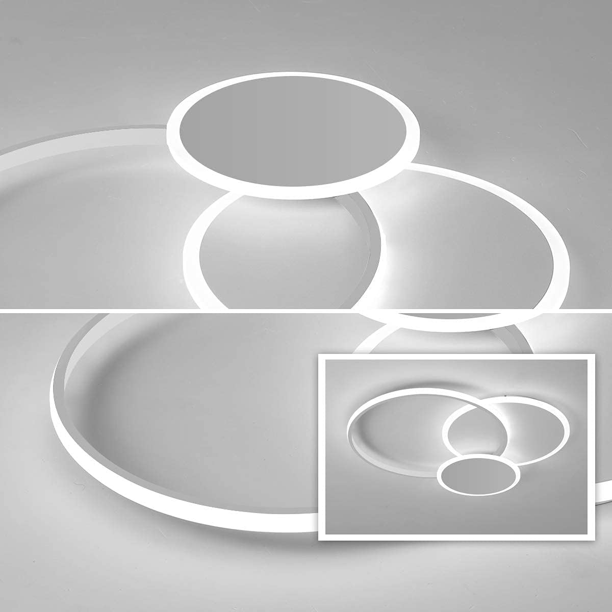 Product Deal Qcyuui 3 Rings LED Ceiling Light, 56W Modern Ceiling Chandeliers, Flush Mount Creative Decor Lighting for Living Room Dining Room Kitchen Foyer Studio, Coffee 6500K/Cool White