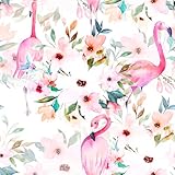 WalRiddle Vintage Watercolor Flamingo Peach Flowers Plants Leaf Peel and Stick Wallpaper Easy Peel Off Contact Paper Stick on Adhesive Wall Paper for Bathroom Waterproof Renter Friendly