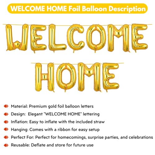 Image of Welcome Home Banner Gold for Baby Boy Girl Bride Airport Foil Balloon Decoration Decor Celebration Golden
