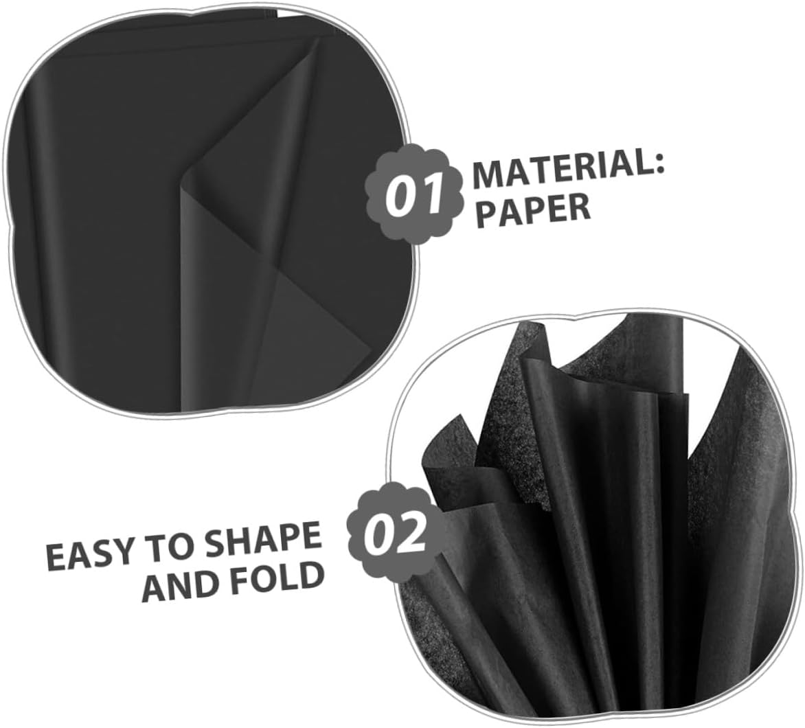 HAPINARY 100 Sheets Black Wrapping Tissue Paper 35x50cm Bulk Packaging Tissue Paper for DIY Crafts Wedding Birthday Bouquet Decoration Wrapping