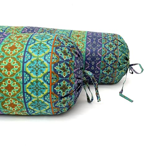 Image of Swayam Set of 2 Pure Cotton Bolster Cover | 30x30 Inch | Soft Breathable Masnad Cover 200TC | Durable & Washable | Motif Print Bolster Cover for Diwan, Bed & Sofa - Blue