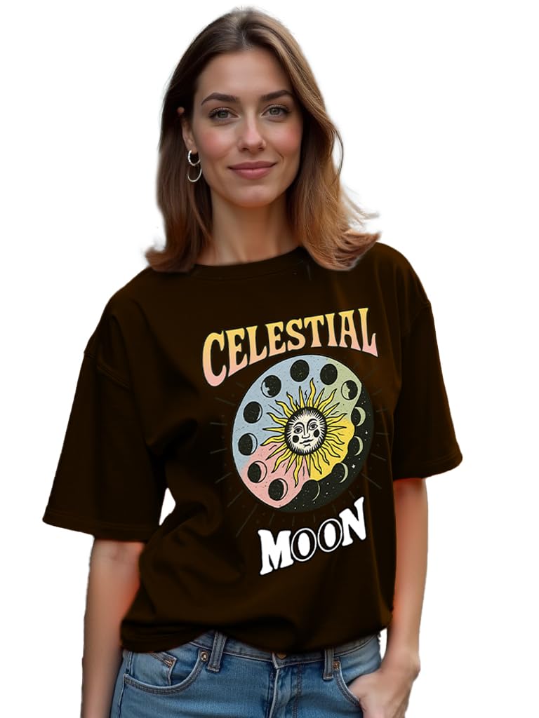 Women’s Oversized “Celestial Moon” Graphic T-Shirt | Loose Fit Cotton Tee for Girls & Teens for Girls-image-48