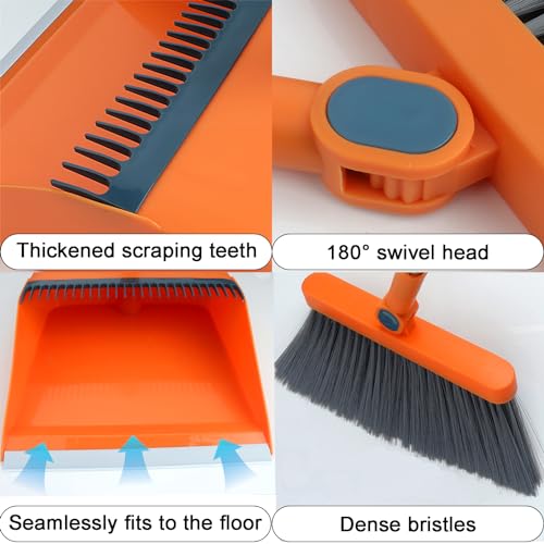 YGNNBC Dieses Set aus Kehrschaufel und Besen mit langem Stiel ist EIN vielseitiges Kehrwerkzeug mit einem windfesten, drehbaren Besen und einem Langen Stiel für effektive Reinigungslösungen (orange) – Bild 6
