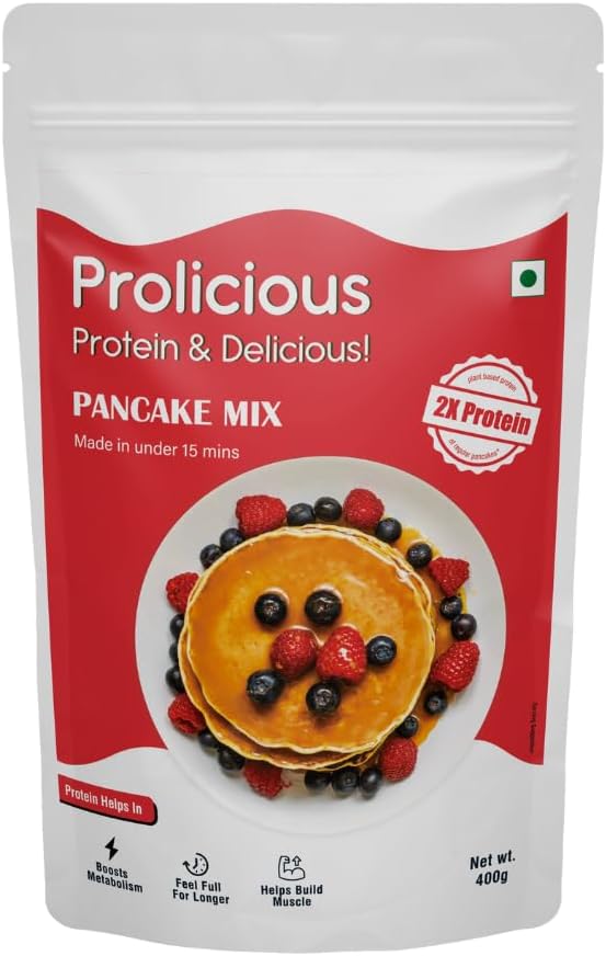 Prolicious High Protein Vanilla Pancake Mix | 100% Vegetarian | Ready under 15 mins | Plant based Protein | Just add water | 400 gms per pack