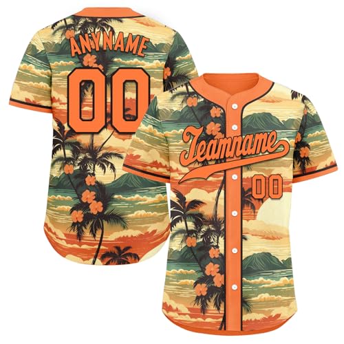 Custom Hawaiian Baseball Jersey, Tropical Button Down Softball Shirt Hawaii Outfit for Vacation Cruise miniatura 1