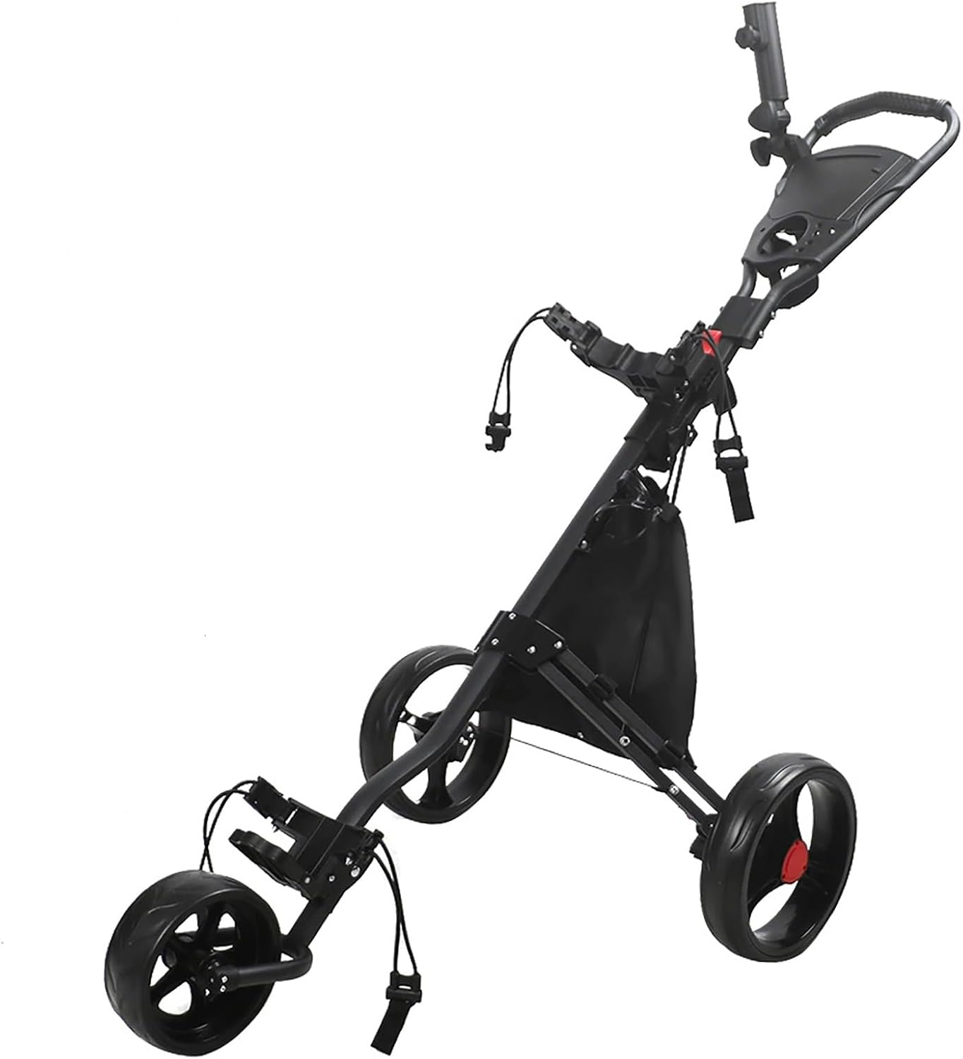 3 Wheels Golf Caddy with Foot Brake Foldable Golf Push Cart Golf Bag Cart Lightweight Foldable Collapsible 3 Wheels Push Cart, Adjustable Umbrella Holder, 4 Height Position Handle