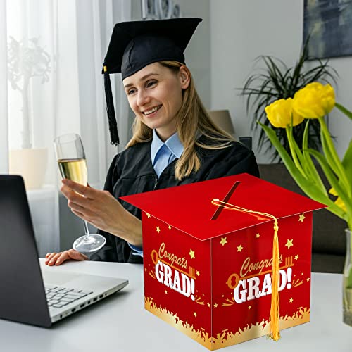Image of Outus 2026 Grad Card Box with Tassel Congrats Graduation Cap Card Holder for Graduation Gift Box Party Supplies(Red,Stylish)