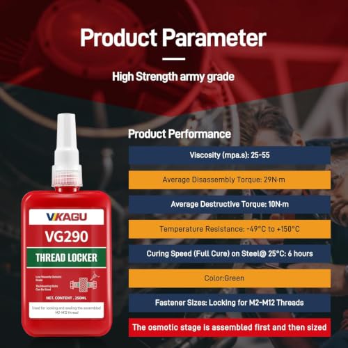 Image of VG290 Thread Locker and Fixative-Seals and Locks Pre-Assembled Fasteners, Bearings - Prevents Loosening and Resists Corrosion -1.69 oz /50ml, Green, 2 Pack
