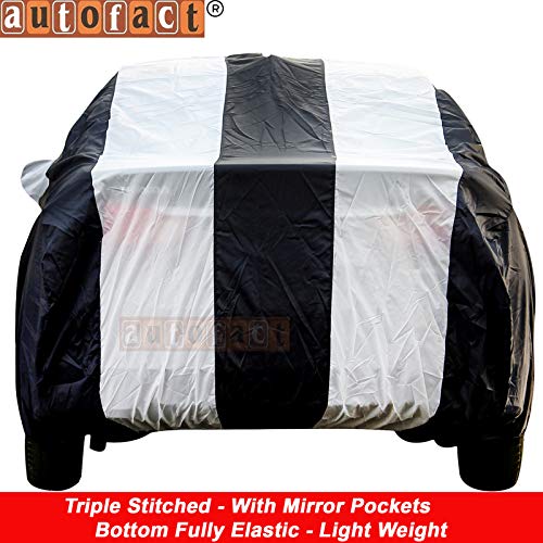 Image of Autofact Car Body Cover Compatible for Ford Figo Aspire (Mirror Pockets, Triple Stitched, Bottom Fully Elastic, White, Blue Color)