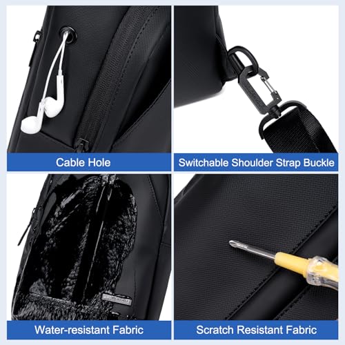 Image of GOLDEN WOLF Sling Bag for Men 5L Slim Chest Bag fits 8.3 inch iPad Mini Stylish Cross Bag with Slot Pocket & Key Holder Mobile Bag for Daypack One Shoulder Side Bag for Travel Casual Office, Black