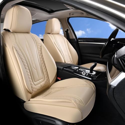 Image of Coverado Car Seat Covers for Front Seat, Leather Seat Covers for Cars, Front Seat Covers, Waterproof Car Seat Protectors Car Seat Cushions Universal for Most Vehicles, Beige
