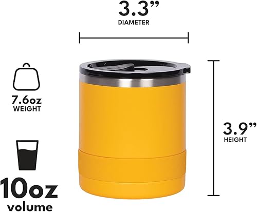 Miniatura 45 de Elemental Vaso de bola baja, taza de acero inoxidable de triple pared de 10 onzas con tapa Tritan no rota, vaso de whisky aislado, taza de café