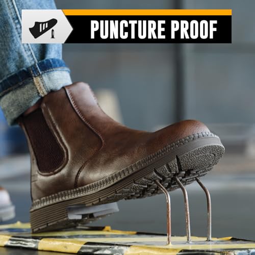 Unisex-Adults Steel Toe Chelsea Boots, Men's Industrial Construction Shoes, Waterproof, Lightweight, Comfortable, Non-slip Safety Boots 5