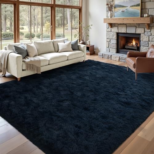 8x10 Area Rugs for Living Room Fluffy Blue,Plush Soft Navy