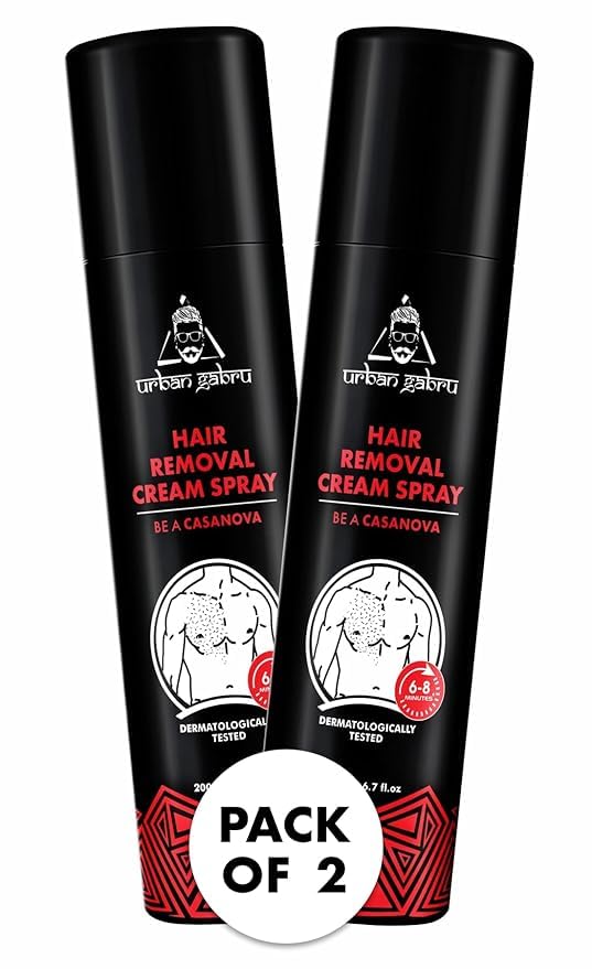 urbangabru Casanova Men Hair Removal Spray (200 Ml)|Body Hair Removal In 3-5 Minutes|Painless Body Hair Removal Cream For Chest, Back, Legs, Under Arms (Pack Of 2)