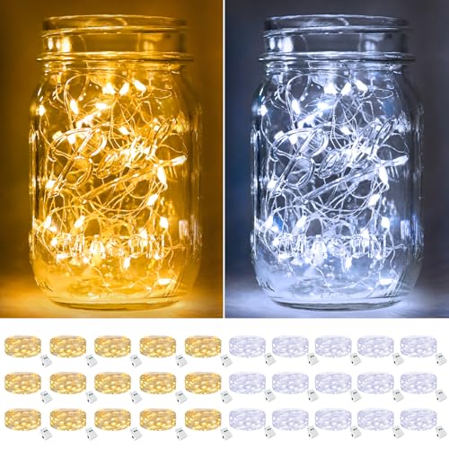 Image of btfarm 30 Pack Fairy Lights Battery Operated [3 Modes], 7ft 20 Led Twinkle Lights String Lights Waterproof Bulk Small Mini Silver Wire for Christmas Mason Jars Wedding Table Centerpiece