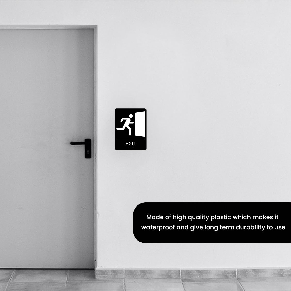 Corko Signs Braille Señal de salida para puerta o pared, ADA compatible con cinta adhesiva de doble cara 3M para asegurar perfectamente en menos de un minuto