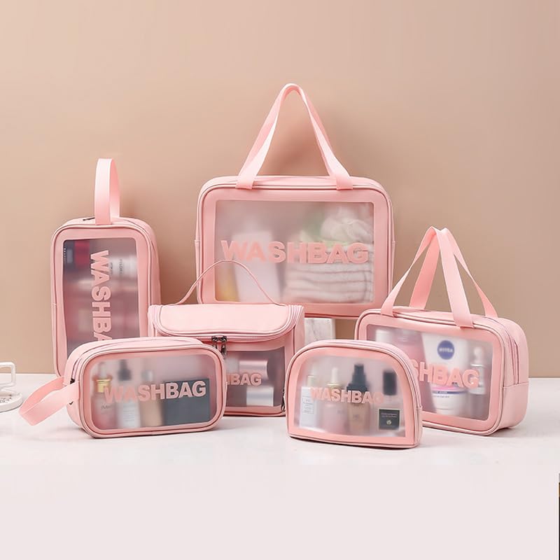 Aucuu 6PCS Clear Toiletry Bag, Wash Bag, Clear PU Makeup Bags, Waterproof Toiletry Travel Bags with Zipper Handle - Image 4