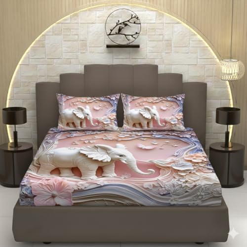 Image of 7D Double Bedsheet - 90x100 Inch with 2 Pillow Covers | Cute Printed 7D Design Bed Sheet for Kids & Couples (Pink)