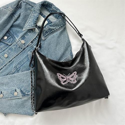Bolso bandolera de cuero rosa con bordado de mariposa miniatura 6